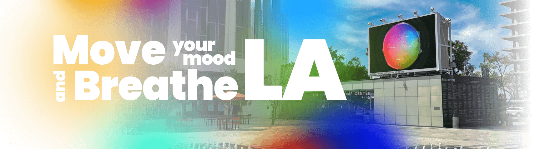 Experience Breakthru at City Scale. Every day at noon and 6pm. Angelenos come together to move, breathe and reset right in the heart of Downtown L.A. March 19 - June 30, 2025. Jerry Moss Plaza at The Music Center.
